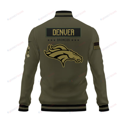 Denver Broncos 2023 Salute To Service Club Baseball Jacket Varsity Jacket - Green - All-Over-Printed Jacket