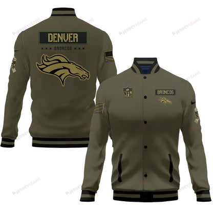 Denver Broncos 2023 Salute To Service Club Baseball Jacket Varsity Jacket - Green - All-Over-Printed Jacket