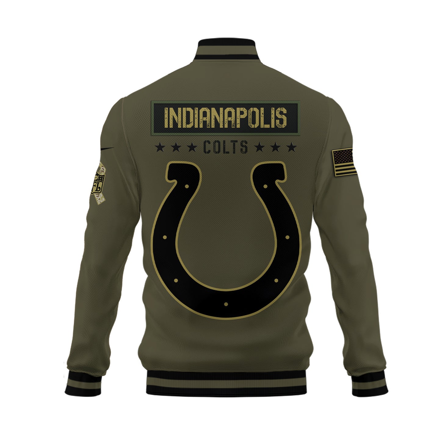 Indianapolis Colts 2023 Salute To Service Club Baseball Jacket Varsity Jacket - Green - All-Over-Printed Jacket