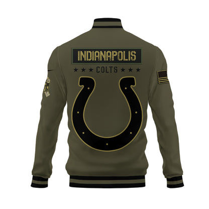 Indianapolis Colts 2023 Salute To Service Club Baseball Jacket Varsity Jacket - Green - All-Over-Printed Jacket