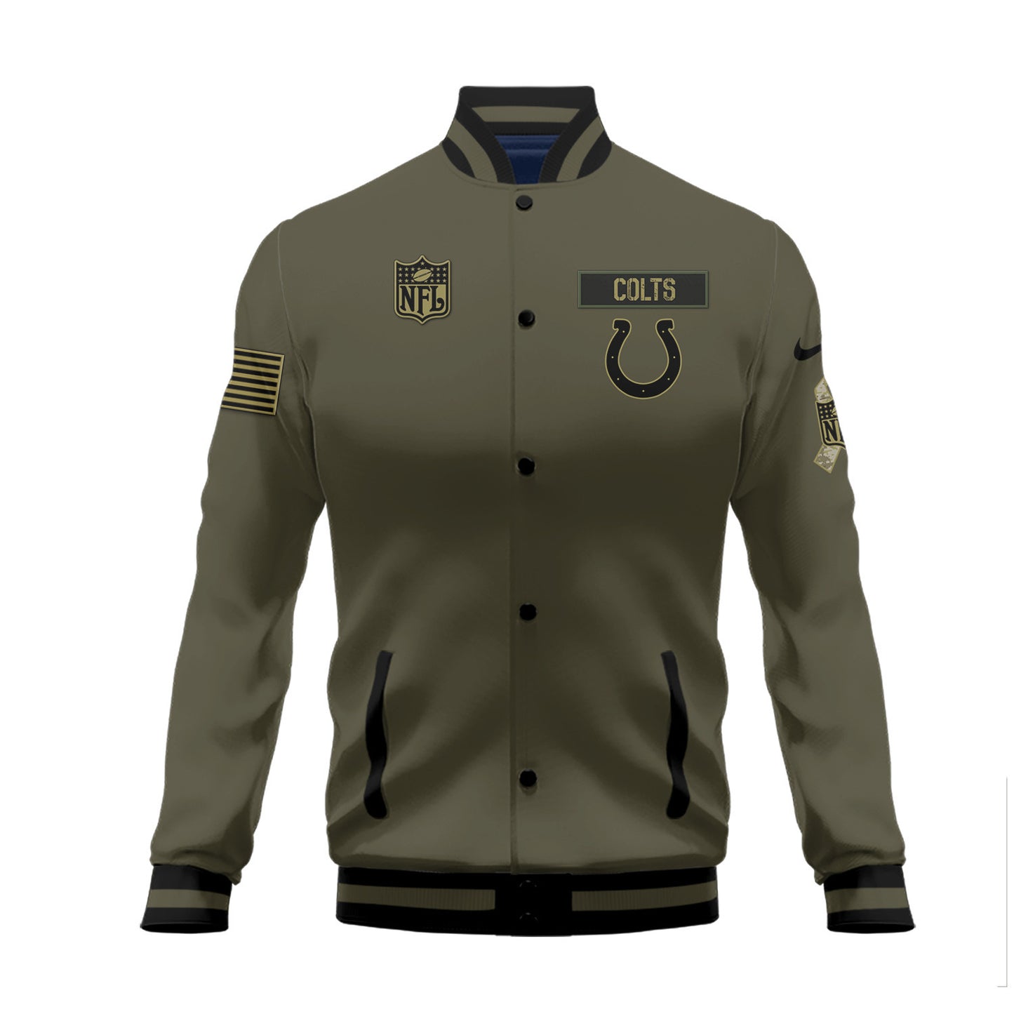 Indianapolis Colts 2023 Salute To Service Club Baseball Jacket Varsity Jacket - Green - All-Over-Printed Jacket