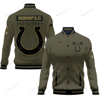 Indianapolis Colts 2023 Salute To Service Club Baseball Jacket Varsity Jacket - Green - All-Over-Printed Jacket