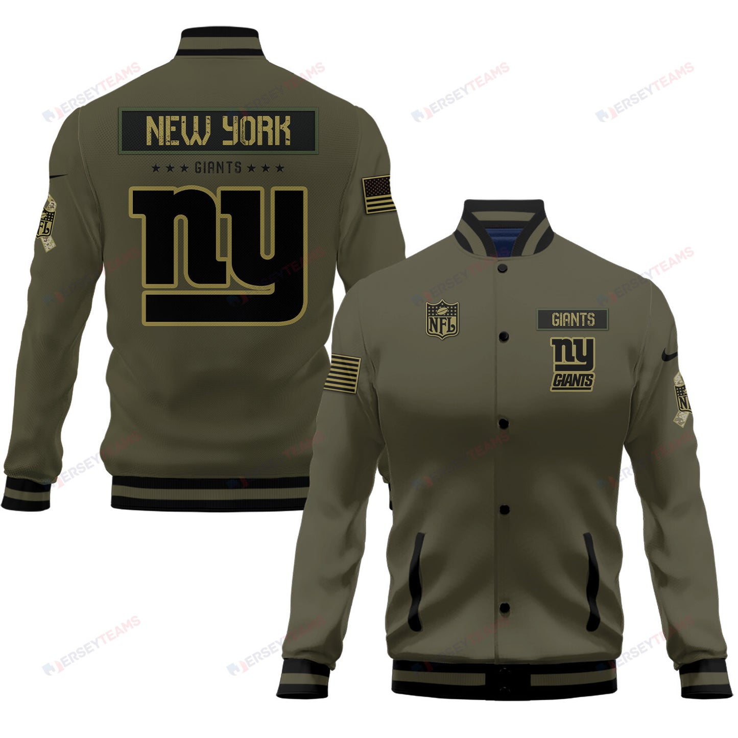 New York Giants 2023 Salute To Service Club Baseball Jacket Varsity Jacket - Green - All-Over-Printed Jacket