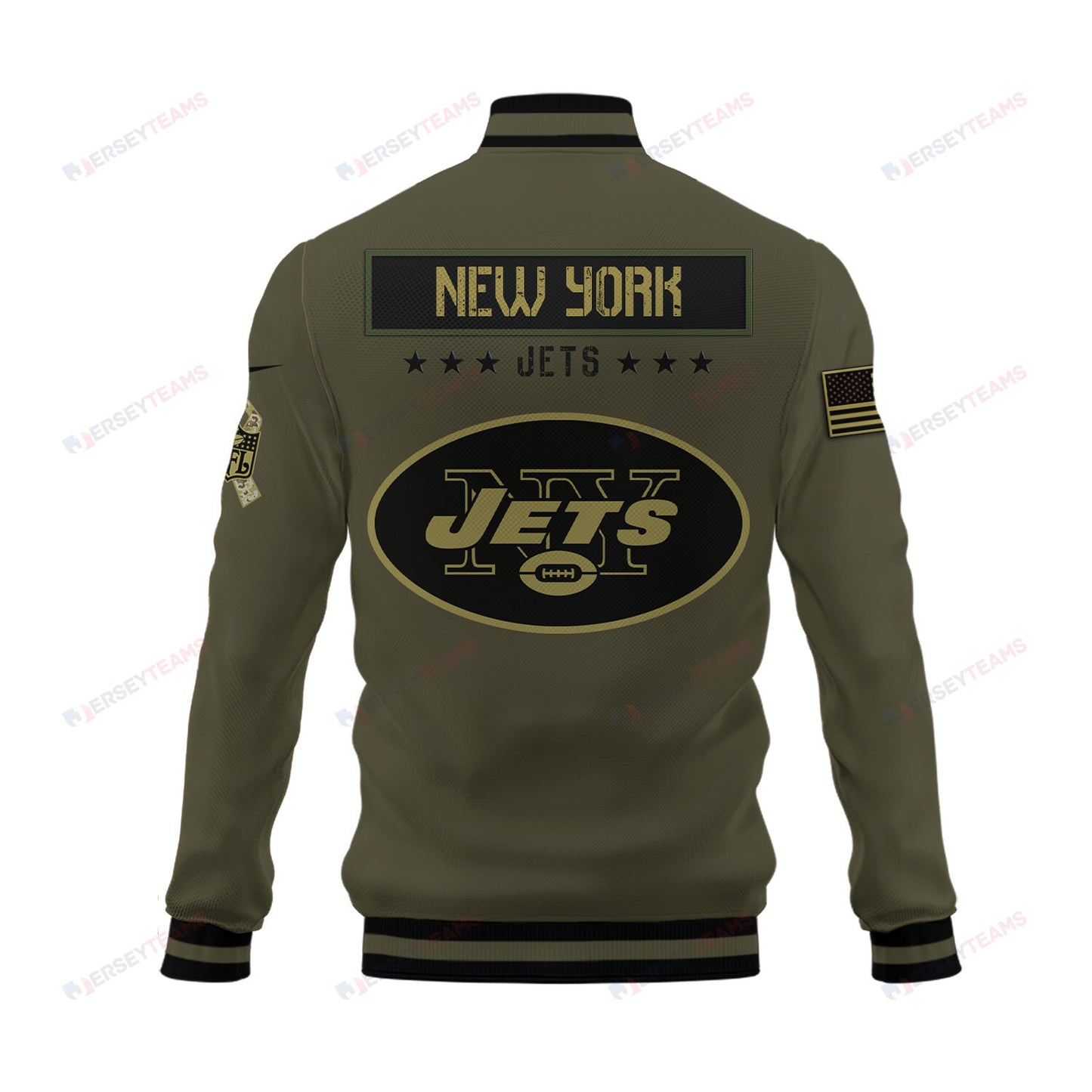 New York Jets 2023 Salute To Service Club Baseball Jacket Varsity Jacket - Green - All-Over-Printed Jacket