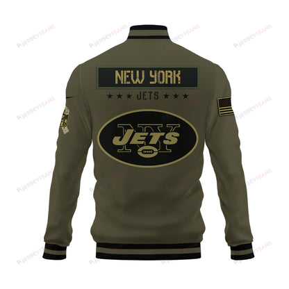 New York Jets 2023 Salute To Service Club Baseball Jacket Varsity Jacket - Green - All-Over-Printed Jacket
