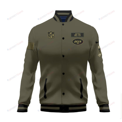 New York Jets 2023 Salute To Service Club Baseball Jacket Varsity Jacket - Green - All-Over-Printed Jacket