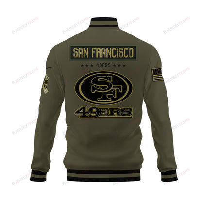 San Francisco 49ers 2023 Salute To Service Club Baseball Jacket Varsity Jacket - Green - All-Over-Printed Jacket