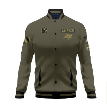 Tampa Bay Buccaneers 2023 Salute To Service Club Baseball Jacket Varsity Jacket - Green - All-Over-Printed Jacket