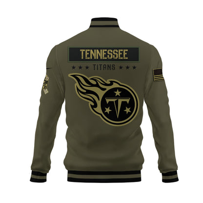 Tennessee Titans 2023 Salute To Service Club Baseball Jacket Varsity Jacket - Green - All-Over-Printed Jacket