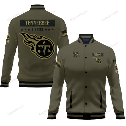 Tennessee Titans 2023 Salute To Service Club Baseball Jacket Varsity Jacket - Green - All-Over-Printed Jacket