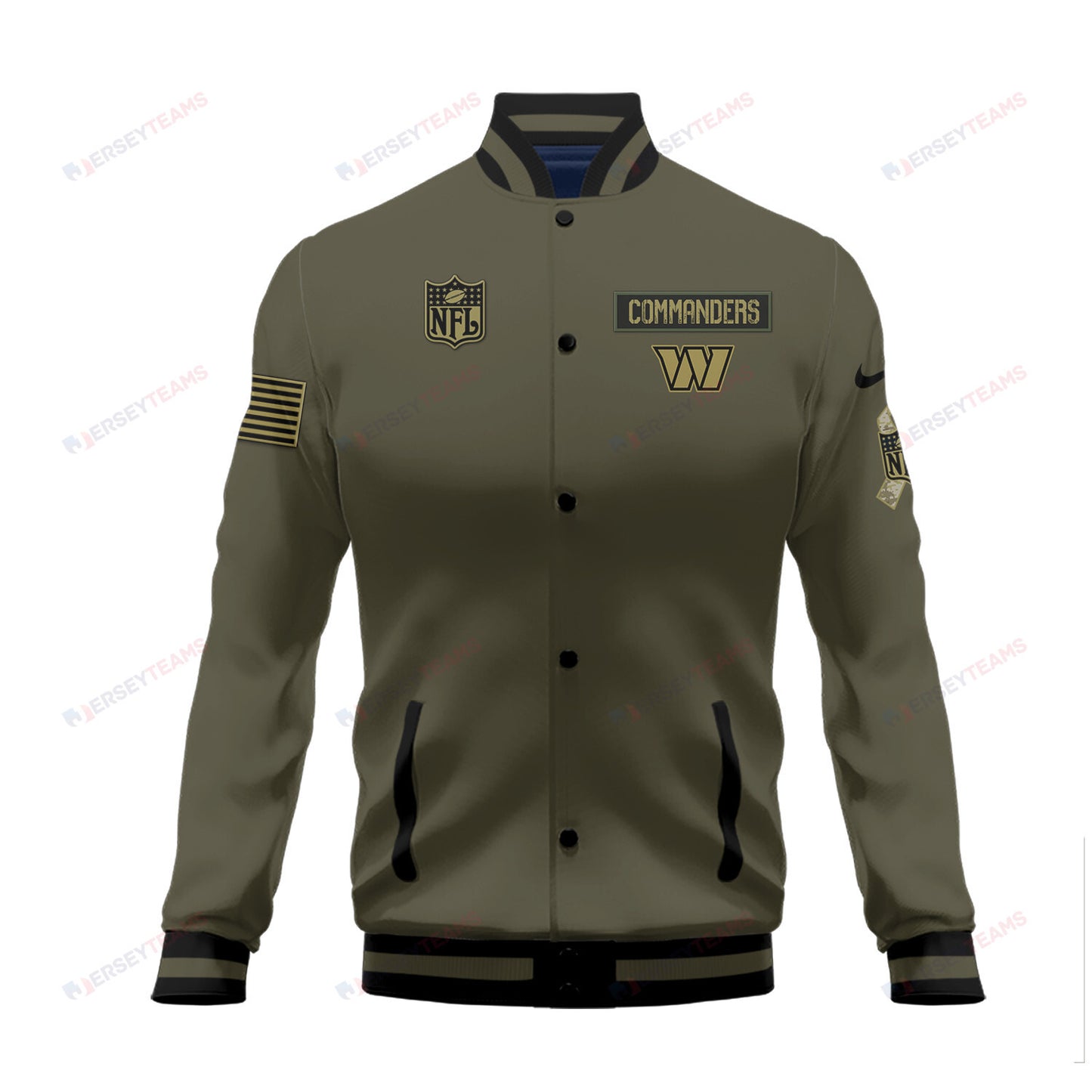 Washington Commanders 2023 Salute To Service Club Baseball Jacket Varsity Jacket - Green - All-Over-Printed Jacket