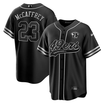 Christian McCaffrey 23 San Francisco 49ers Baseball Men Jersey - Black Silver