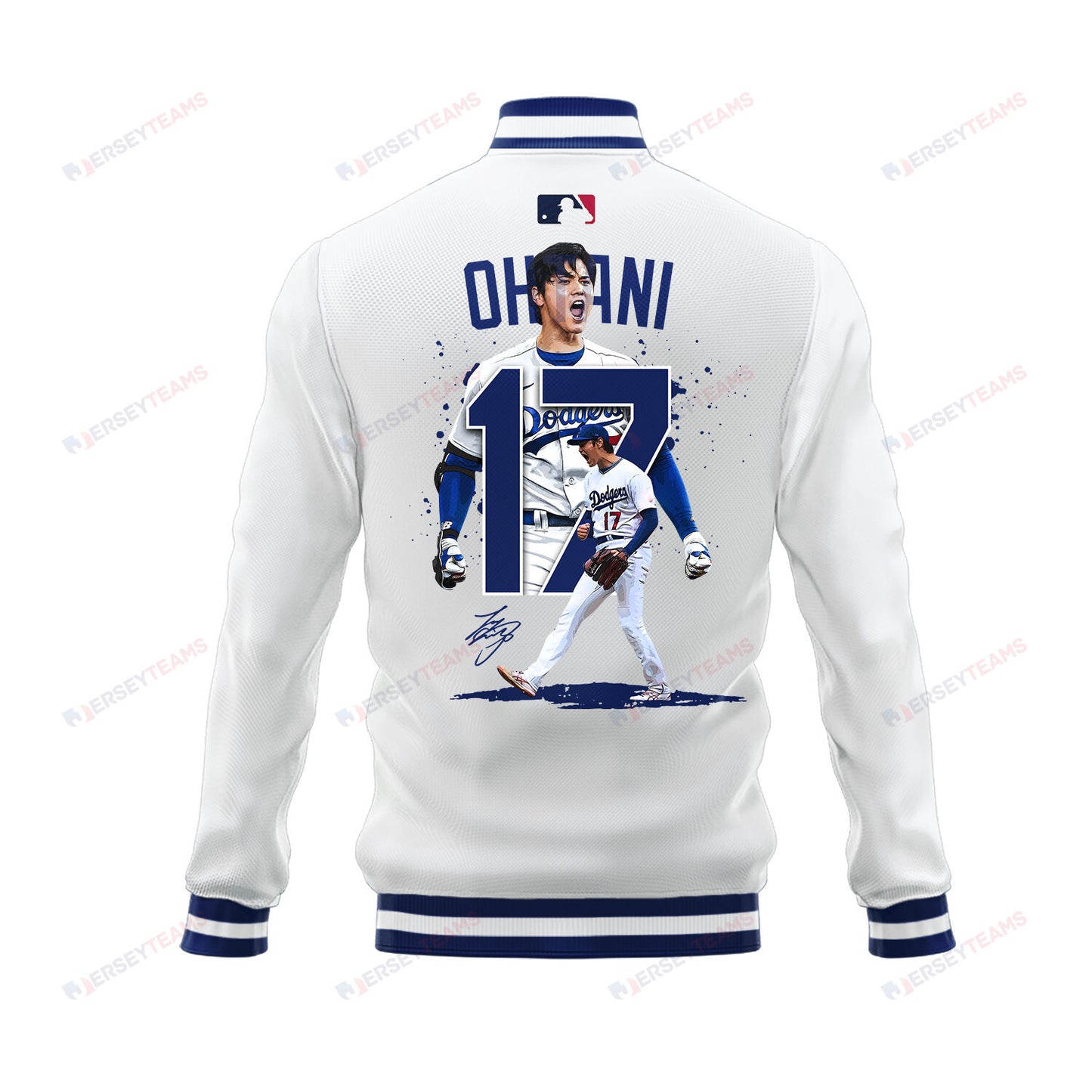 Shohei Ohtani 17 Los Angeles Dodgers Name & Number Signed Baseball Jacket - White - All-Over-Printed Jacket