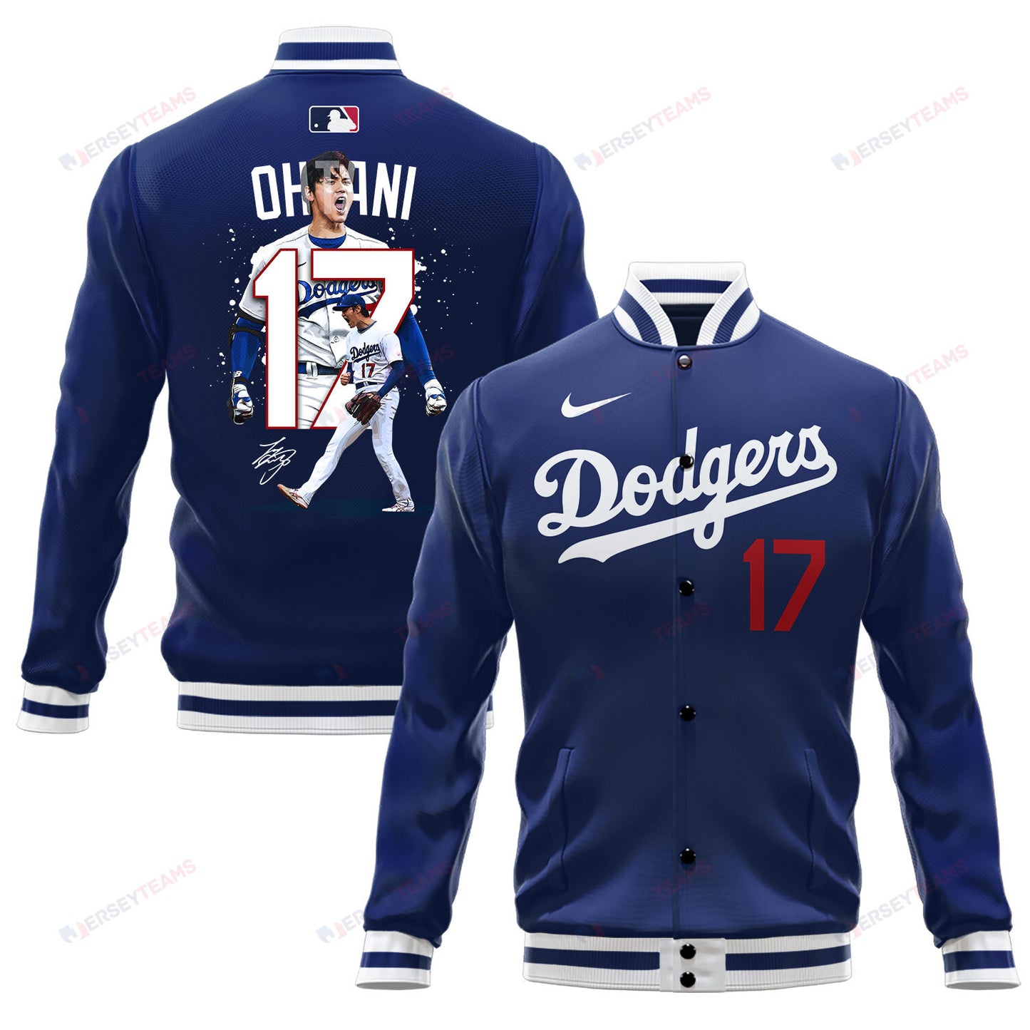 Shohei Ohtani 17 Los Angeles Dodgers Name & Number Signed Baseball Jacket - Royal - All-Over-Printed Jacket