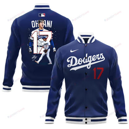 Shohei Ohtani 17 Los Angeles Dodgers Name & Number Signed Baseball Jacket - Royal - All-Over-Printed Jacket
