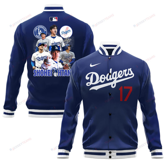 Shohei Ohtani 17 Los Angeles Dodgers Signed Logo Team Baseball Jacket - Royal - All-Over-Printed Jacket