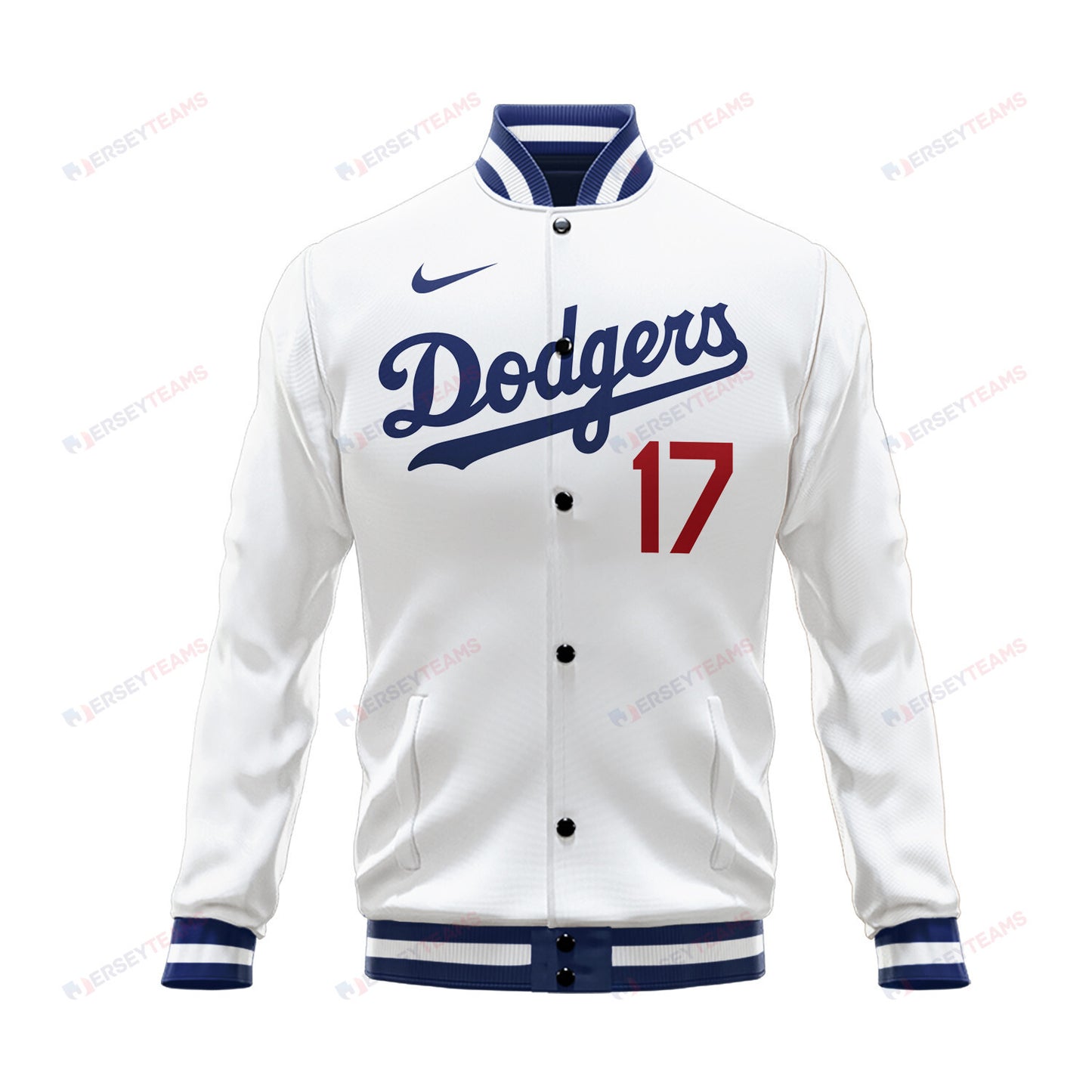 Shohei Ohtani 17 Los Angeles Dodgers Signed Logo Team Baseball Jacket - White - All-Over-Printed Jacket