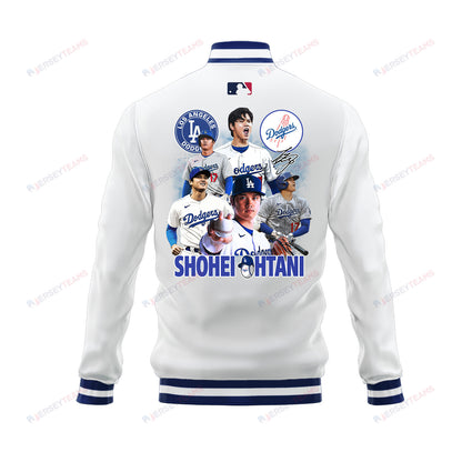 Shohei Ohtani 17 Los Angeles Dodgers Signed Logo Team Baseball Jacket - White - All-Over-Printed Jacket