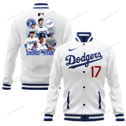 Shohei Ohtani 17 Los Angeles Dodgers Signed Logo Team Baseball Jacket - White - All-Over-Printed Jacket
