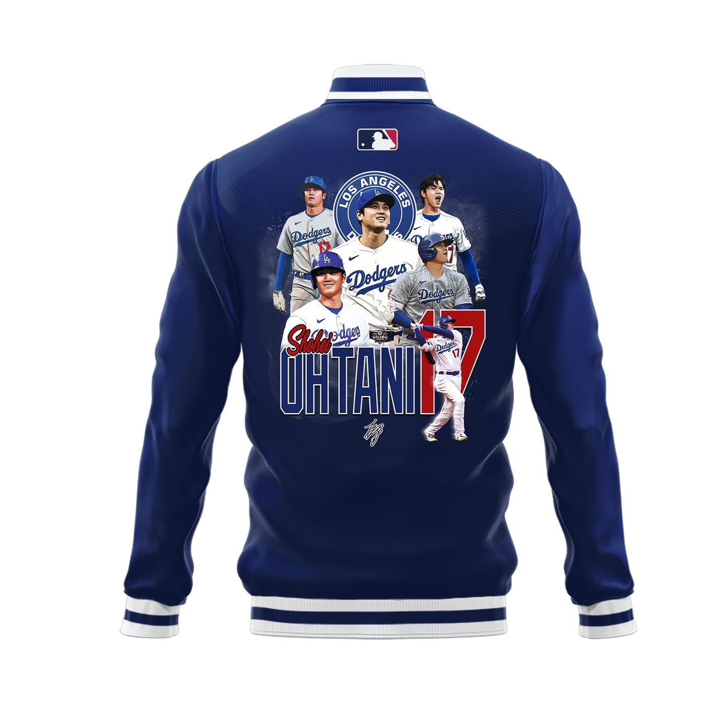 Shohei Ohtani 17 Los Angeles Dodgers Signed Name Road Baseball Jacket - Royal - All-Over-Printed Jacket