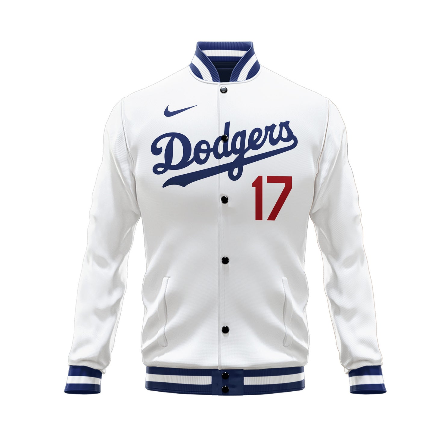 Shohei Ohtani 17 Los Angeles Dodgers Signed Name Road Baseball Jacket - White - All-Over-Printed Jacket