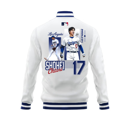 Shohei Ohtani 17 Los Angeles Dodgers Signed Sho King 2023 Road Baseball Jacket - White - All-Over-Printed Jacket