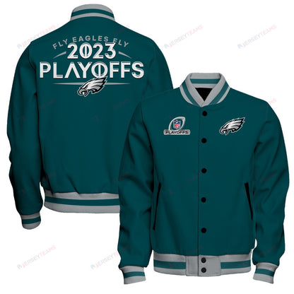 Philadelphia Eagles Fly Eagles Fly 2023 NFL Playoffs Baseball Jacket - Midnight Green - All-Over-Printed Jacket