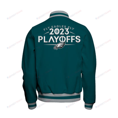 Philadelphia Eagles Fly Eagles Fly 2023 NFL Playoffs Baseball Jacket - Midnight Green - All-Over-Printed Jacket