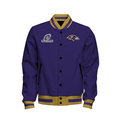 Baltimore Ravens 2023 NFL Playoffs Iconic Baseball Jacket - Purple - All-Over-Printed Jacket