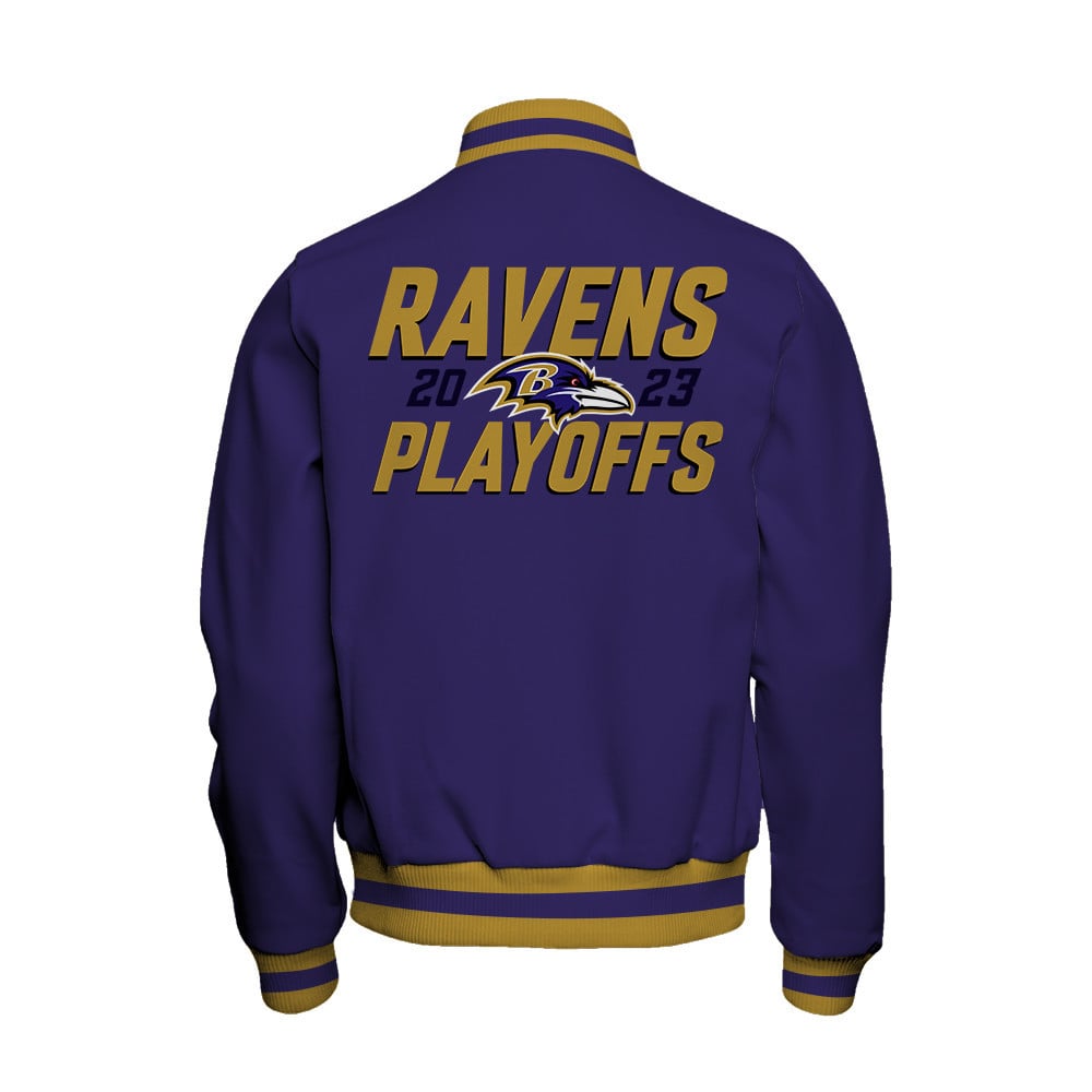 Baltimore Ravens 2023 NFL Playoffs Iconic Baseball Jacket - Purple - All-Over-Printed Jacket