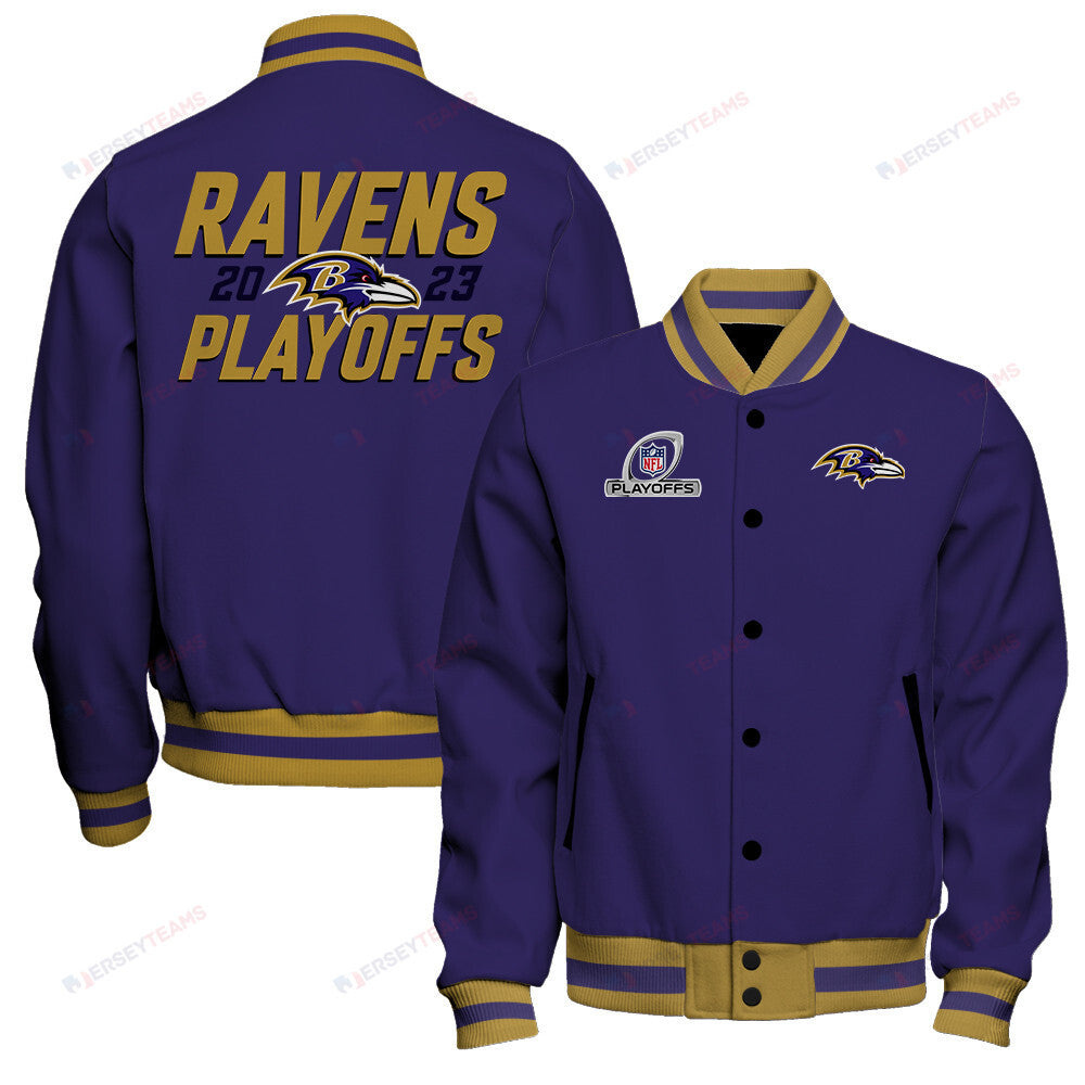 Baltimore Ravens 2023 NFL Playoffs Iconic Baseball Jacket - Purple - All-Over-Printed Jacket
