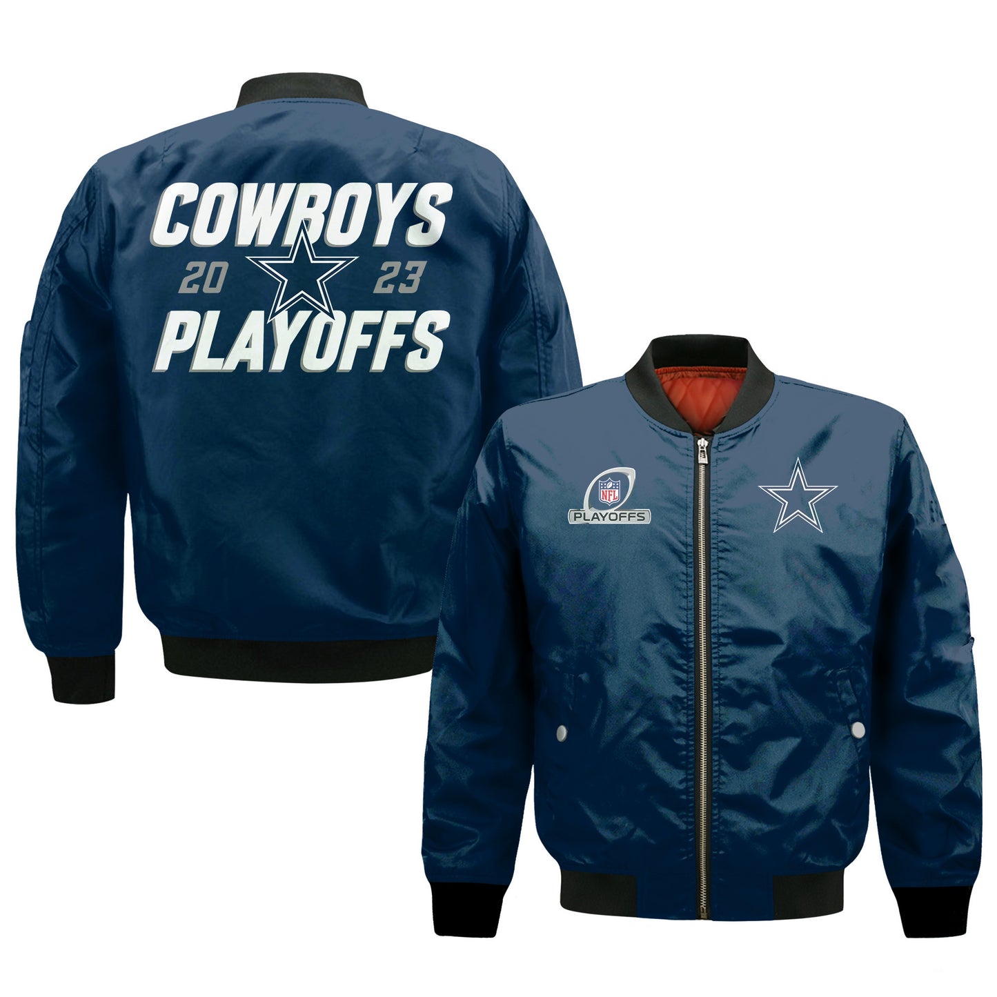 Dallas Cowboys 2023 NFL Playoffs Iconic Baseball Jacket - Navy - All-Over-Printed Jacket