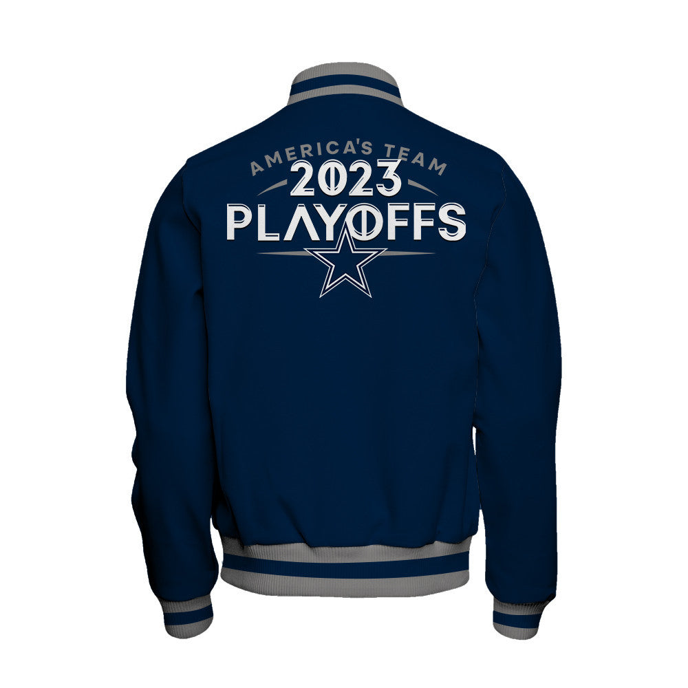 Dallas Cowboys America's Team 2023 NFL Playoffs Baseball Jacket - Navy - All-Over-Printed Jacket