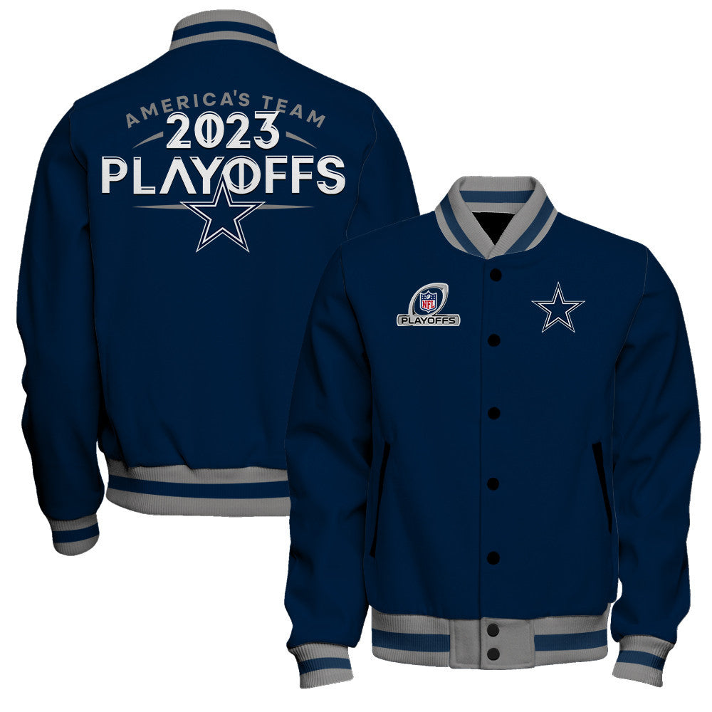 Dallas Cowboys America's Team 2023 NFL Playoffs Baseball Jacket - Navy - All-Over-Printed Jacket