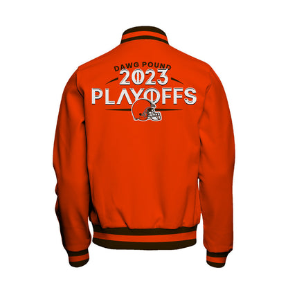 Cleveland Browns Dawg Pound 2023 NFL Playoffs Baseball Jacket - Orange - All-Over-Printed Jacket