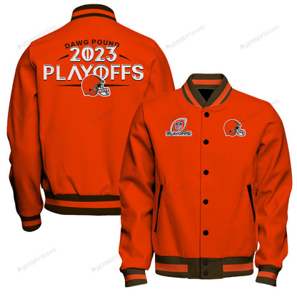 Cleveland Browns Dawg Pound 2023 NFL Playoffs Baseball Jacket - Orange - All-Over-Printed Jacket