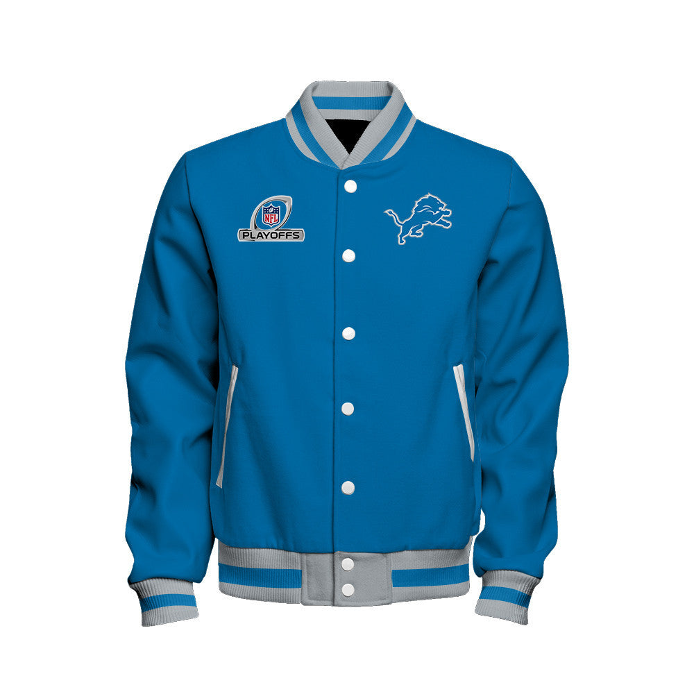 Detroit Lions 2023 NFC North Division Champions Conquer Baseball Jacket - Blue - All-Over-Printed Jacket