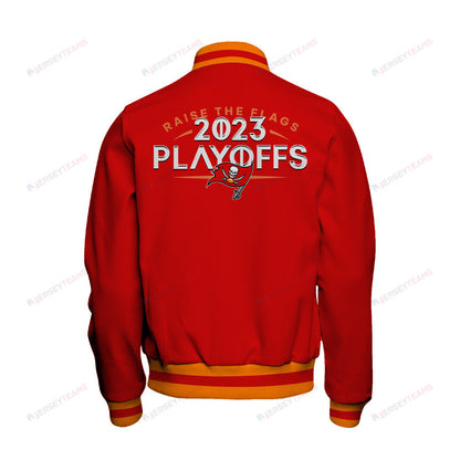Tampa Bay Buccaneers Raise The Flags 2023 Playoffs Baseball Jacket - Red - All-Over-Printed Jacket