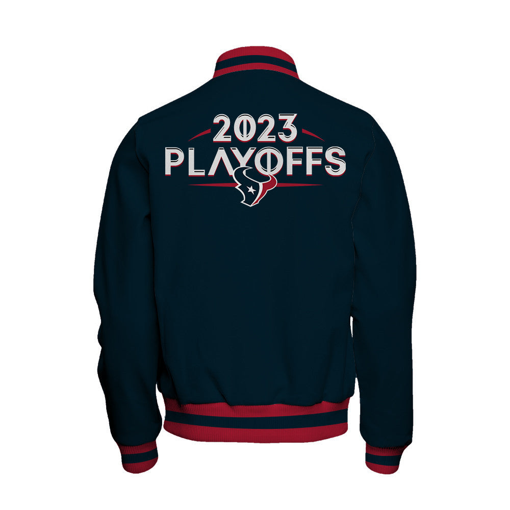 Houston Texans 2023 Playoffs Ready Baseball Jacket - Navy - All-Over-Printed Jacket