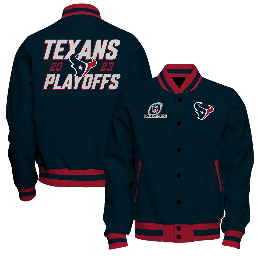 Houston Texans 2023 Playoffs Iconic Baseball Jacket - Navy - All-Over-Printed Jacket