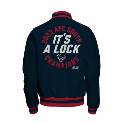 Houston Texans 2023 AFC South Division Champions Locker Room Trophy Baseball Jacket - Navy - All-Over-Printed Jacket