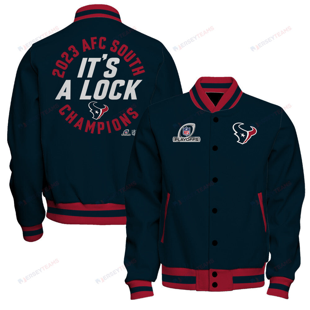 Houston Texans 2023 AFC South Division Champions Locker Room Trophy Baseball Jacket - Navy - All-Over-Printed Jacket