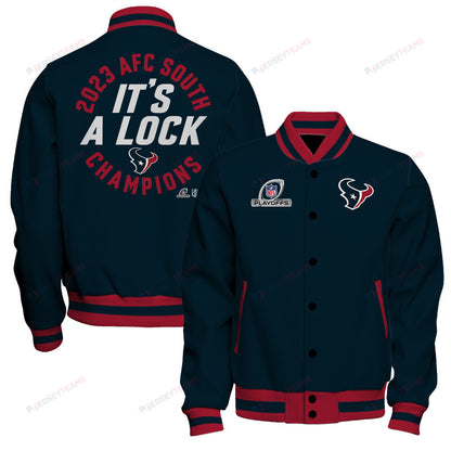 Houston Texans 2023 AFC South Division Champions Locker Room Trophy Baseball Jacket - Navy - All-Over-Printed Jacket