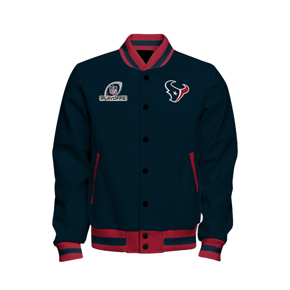 Houston Texans 2023 AFC South Division Champions Conquer Baseball Jacket - Navy - All-Over-Printed Jacket