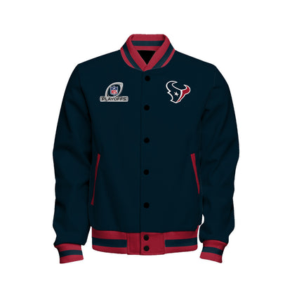 Houston Texans 2023 AFC South Division Champions Conquer Baseball Jacket - Navy - All-Over-Printed Jacket