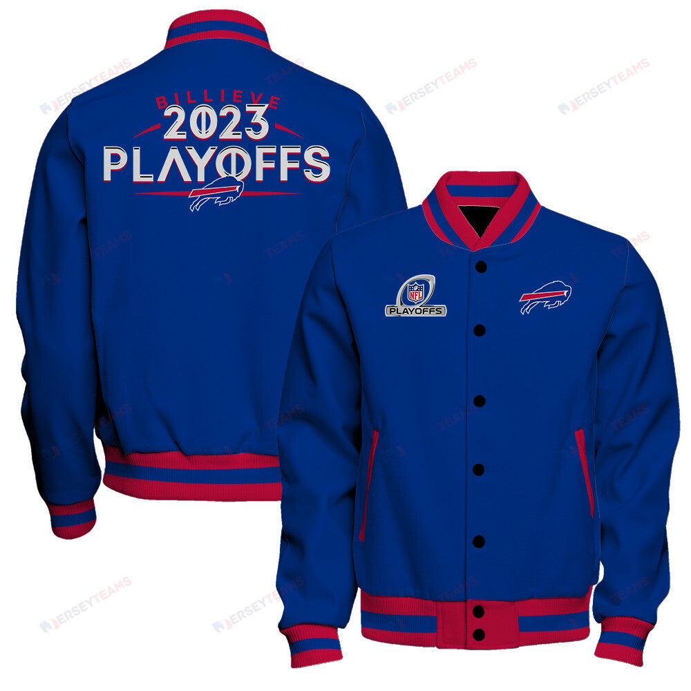 Buffalo Bills Billieve 2023 Playoffs Baseball Jacket - Royal - All-Over-Printed Jacket