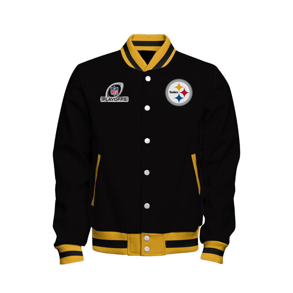 Pittsburgh Steelers Steel City Football 2023 Playoffs Ready Baseball Jacket - Black - All-Over-Printed Jacket