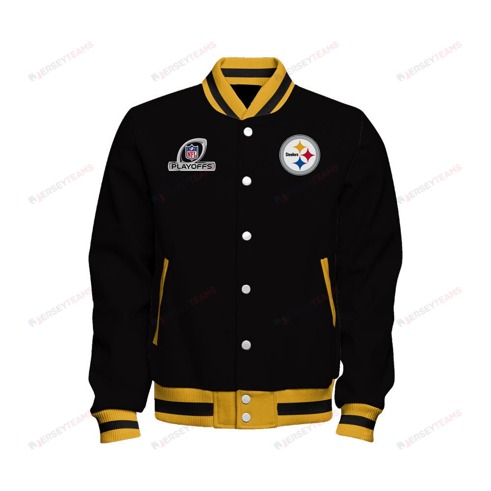 Pittsburgh Steelers 2023 Playoffs Iconic Baseball Jacket - Black - All-Over-Printed Jacket
