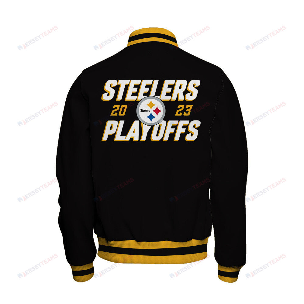 Pittsburgh Steelers 2023 Playoffs Iconic Baseball Jacket - Black - All-Over-Printed Jacket