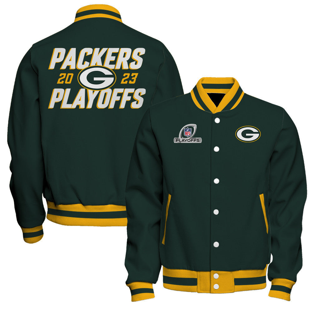 Green Bay Packers 2023 Playoffs Iconic Baseball Jacket - Green - All-Over-Printed Jacket